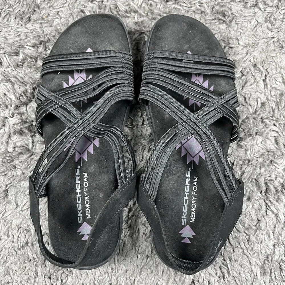 SKECHERS Reggae Simply STRETCH Slingback SANDALS in Black WOMEN'S Size 8 US